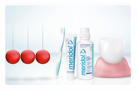Take care of your smile with Meridol. Chain reaction will follow if no oral care action is taken.